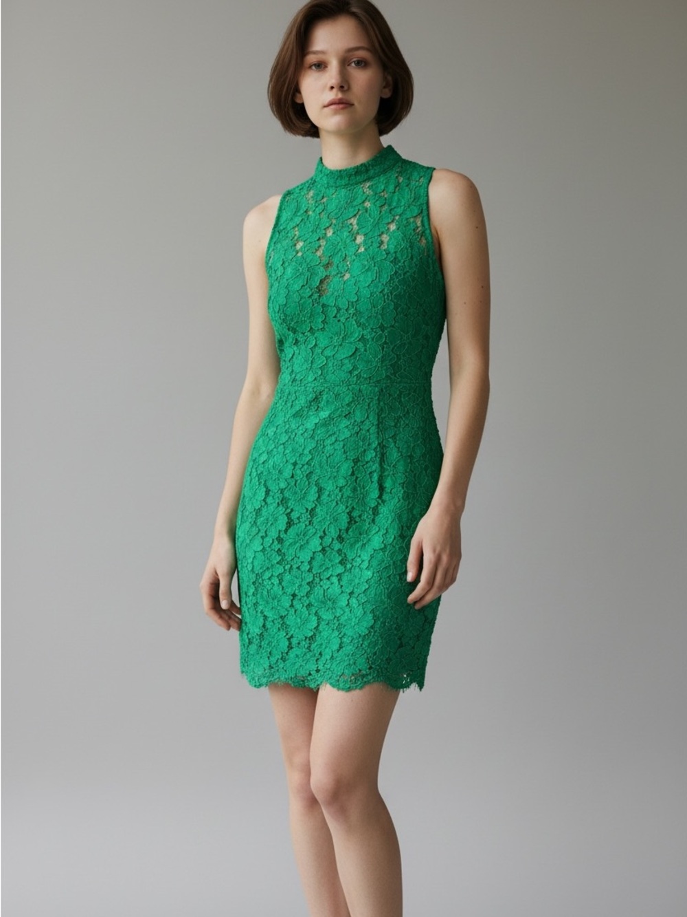 Forever 21 Emerald Green Lace High-Neck Mini Dress size Small